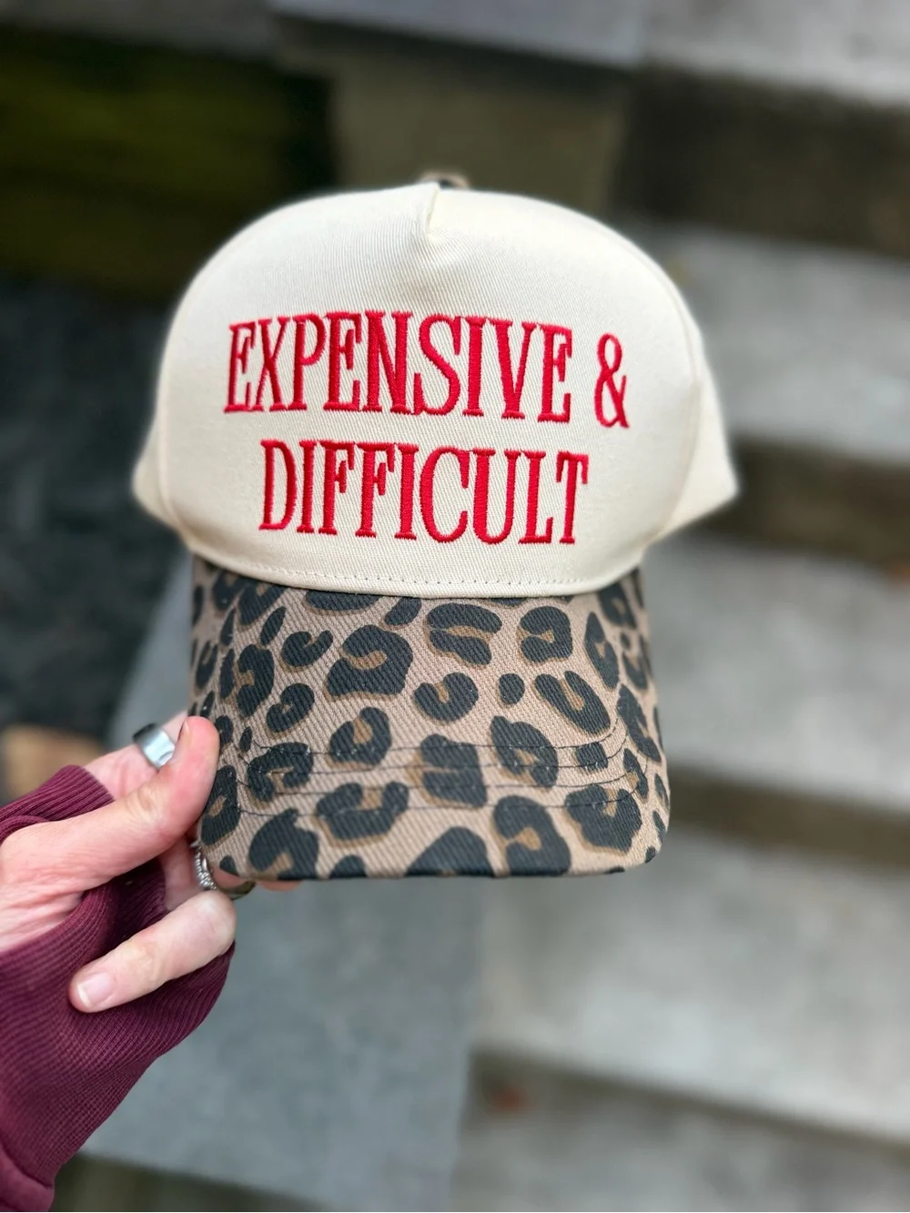 Cute leopard print “Expensive & Dofficult” hat EUC - Picture 5 of 6